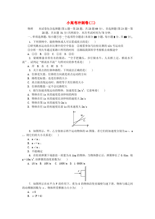 【精选】江苏省版高中物理学业水平测试复习小高考冲刺卷二