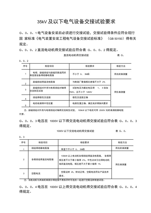 35kV及以下电气设备交接试验要求