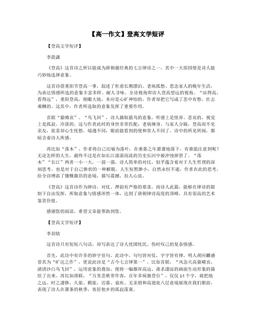 【高一作文】登高文学短评