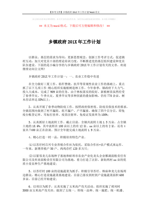 【参考文档】乡镇政府201X年工作计划-word范文 (4页)