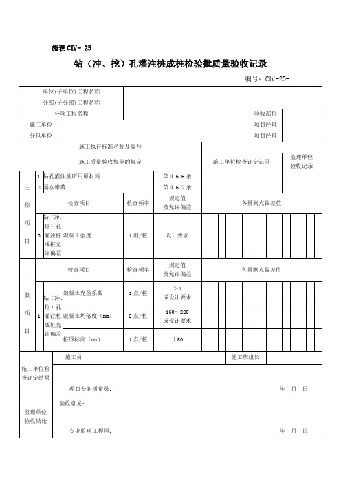 钻(冲、挖)孔灌注桩成桩检验批质量验收记录