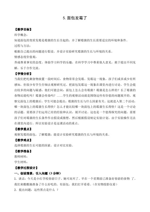 四年级下册科学教案   5.面包发霉了   教科版..