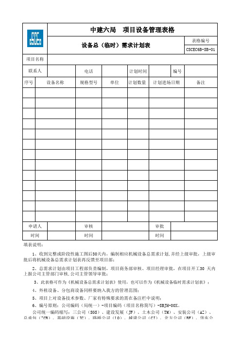 机械设备管理表格