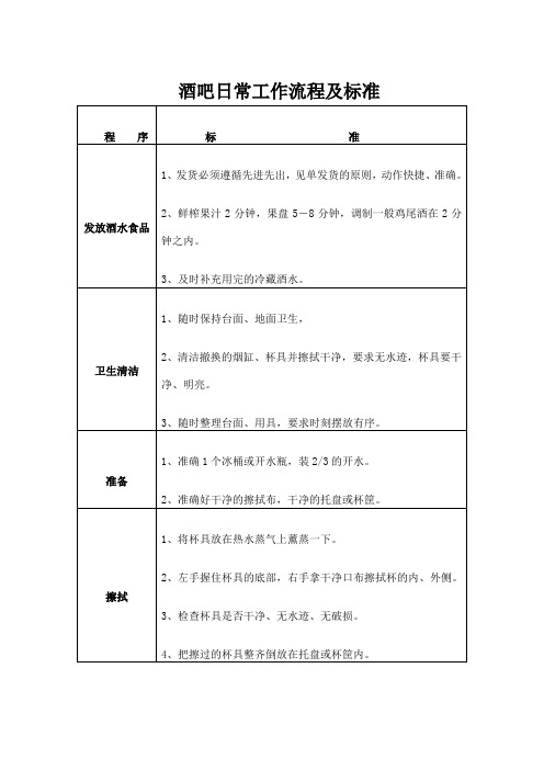 酒吧日常工作流程及标准(行业标准)