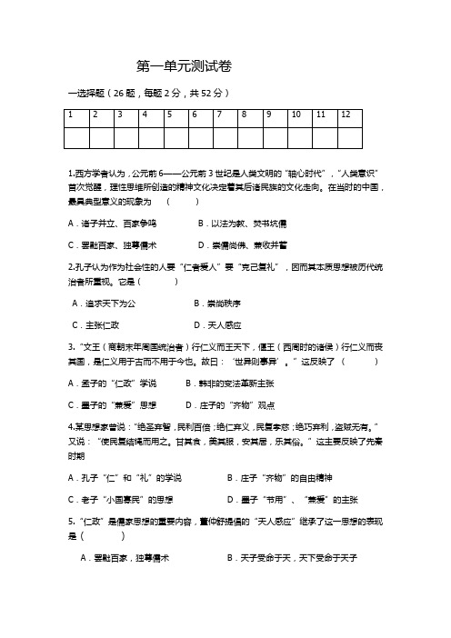高二历史第一单元测试卷