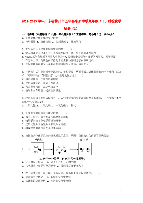 广东省梅州市五华县华新中学2015届九年级化学下学期质检试题(3)(含解析) 新人教版
