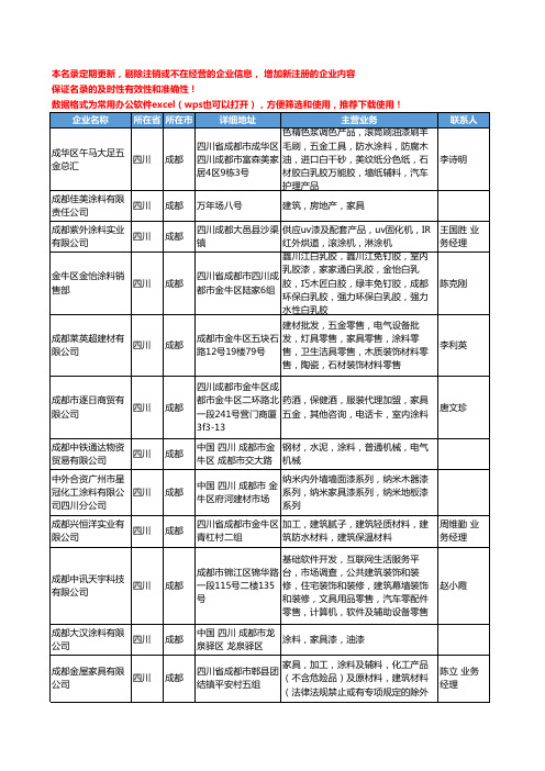 2020新版四川省成都家具涂料工商企业公司名录名单黄页大全36家