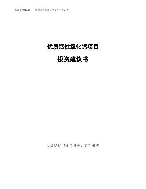 优质活性氧化钙项目投资建议书