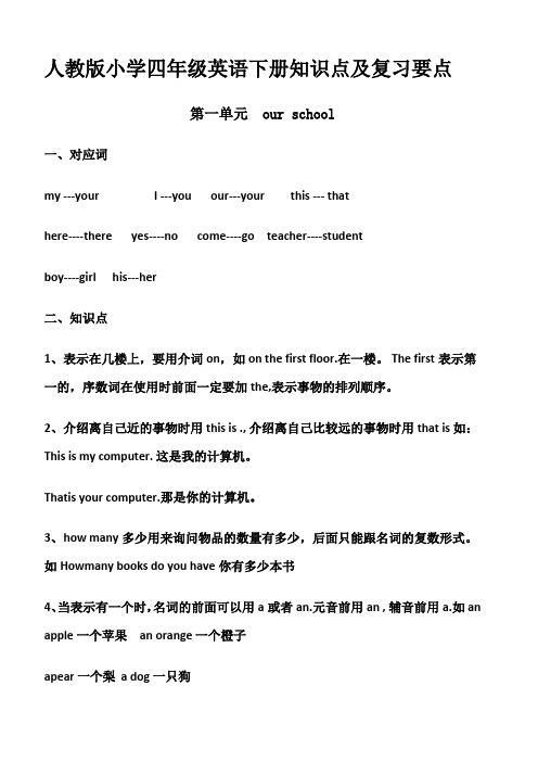人教版小学四年级英语下册语法知识点