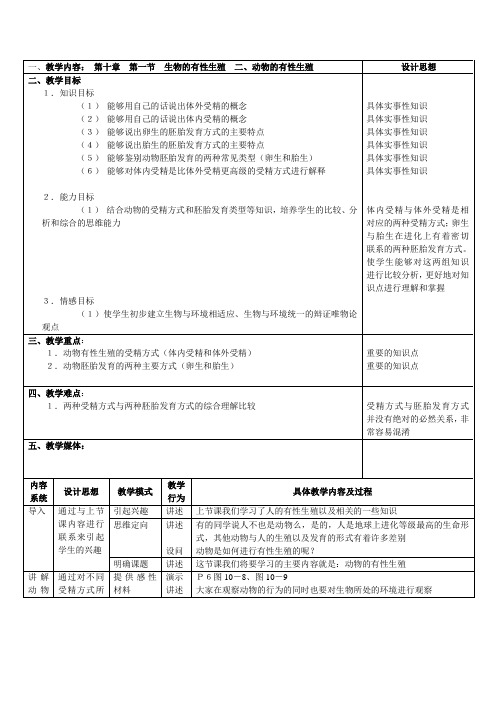 初二生物动物的有性生殖教案