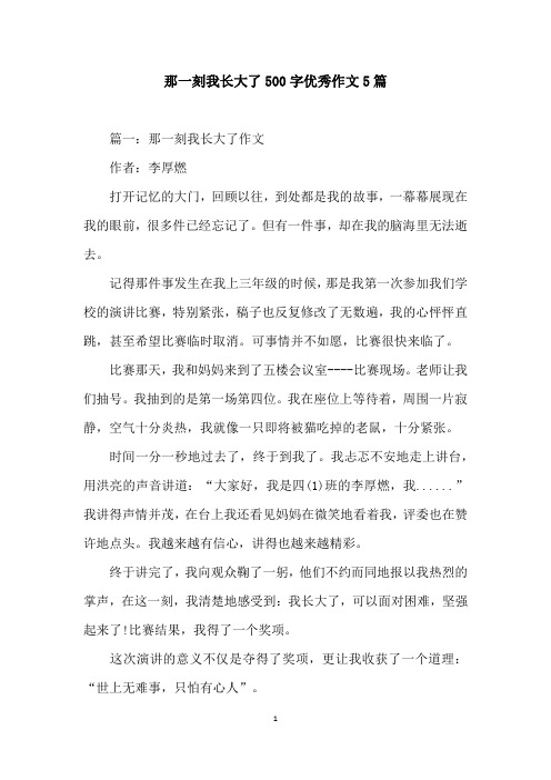 那一刻我长大了500字优秀作文5篇