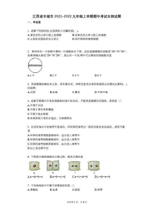 江西省丰城市2021-2022学年-有答案-九年级上学期期中考试生物试题