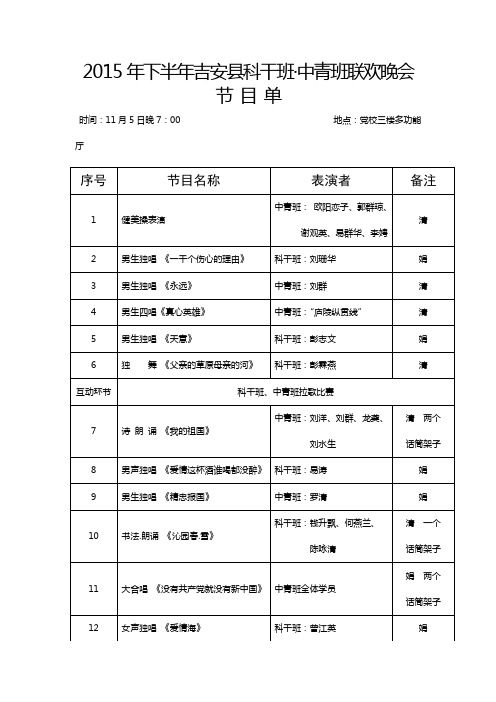2015年科干班、中青班联谊晚会节目单