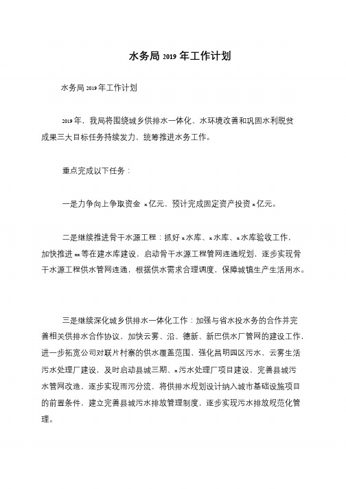 水务局2019年工作计划