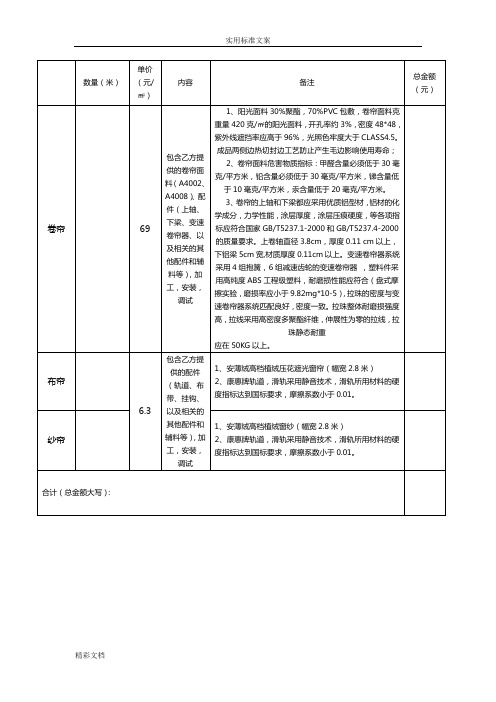 窗帘技术全参数