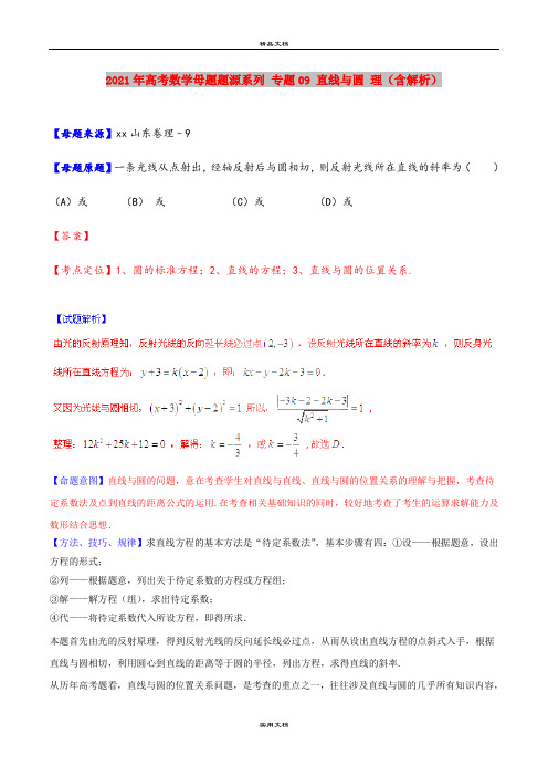 2021年高考数学母题题源系列 专题09 直线与圆 理(含解析)