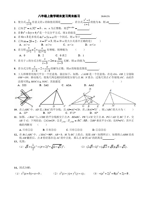 新人教版八年级上数学期末复习周末练习