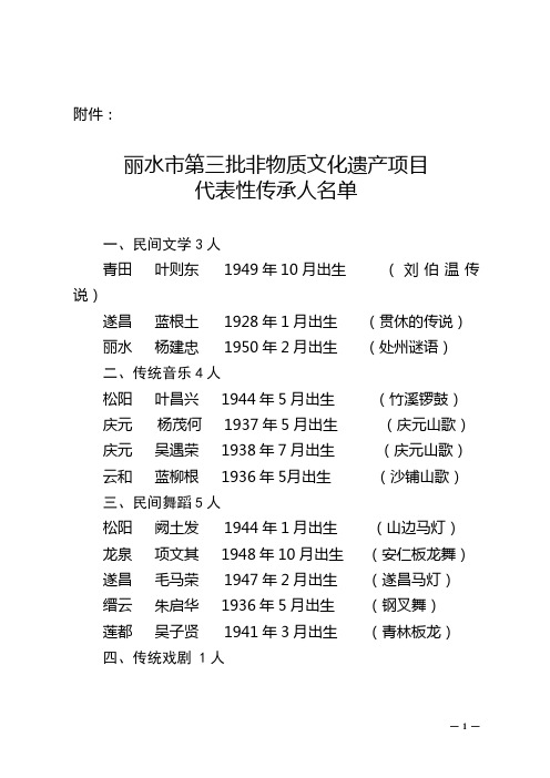丽水市第二批非物质文化遗产项目代表性传承人名单