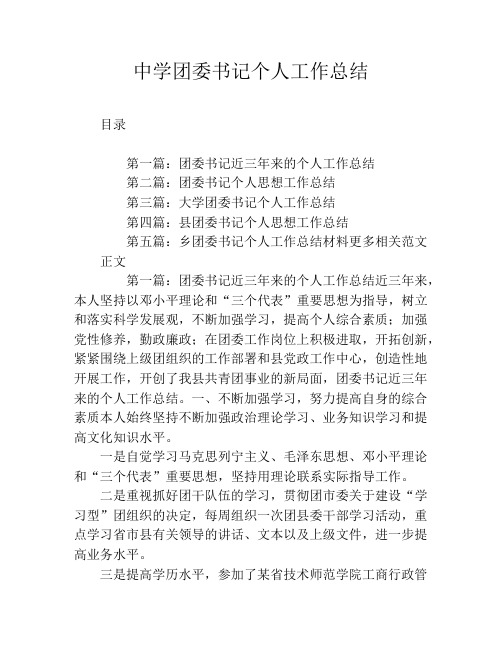 中学团委书记个人工作总结