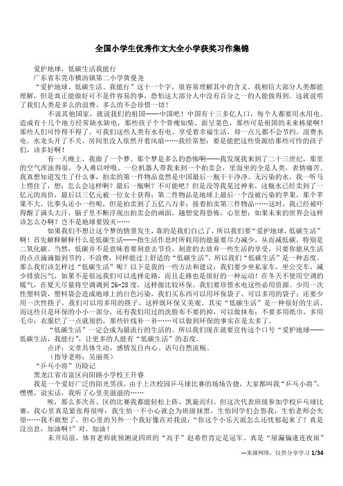 全国小学生优秀作文大全小学获奖习作集锦