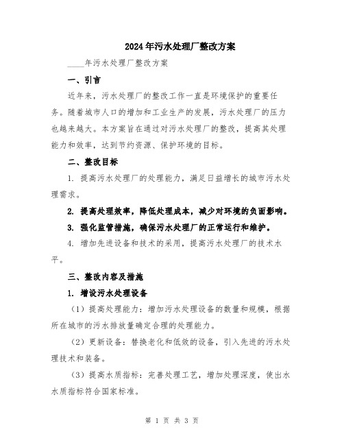 2024年污水处理厂整改方案