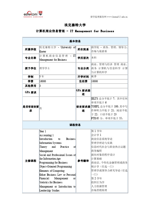 埃克赛特大学计算机商业信息管理本科专业