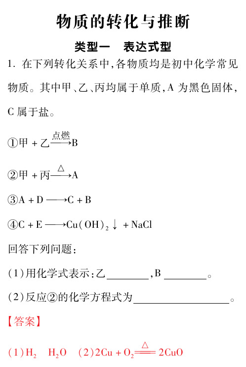 2019年云南省中考化学专题训训练：：物质的转化与推断(pdf版)
