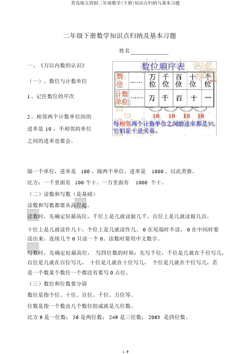 青岛版五四制二年级数学(下册)知识点归纳与基本习题