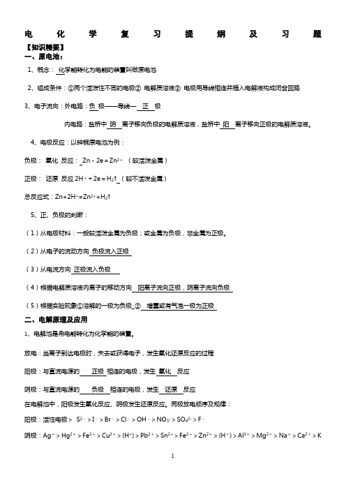 精选电化学复习提纲及习题