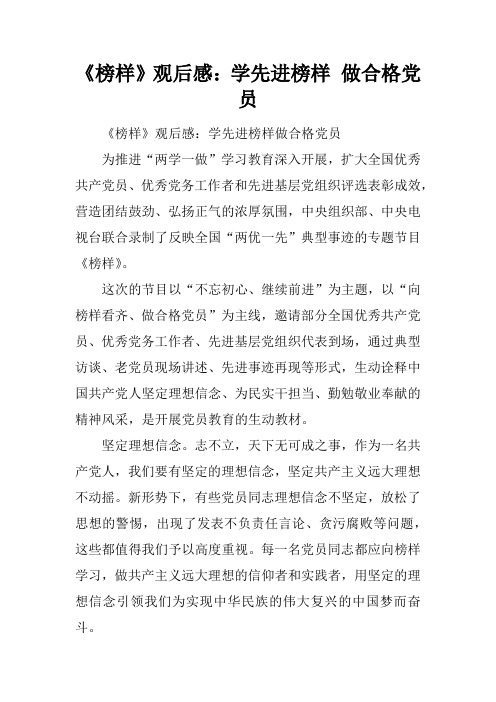 《榜样》观后感：学先进榜样 做合格党员