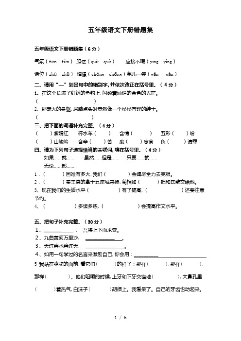 五年级语文下册错题集