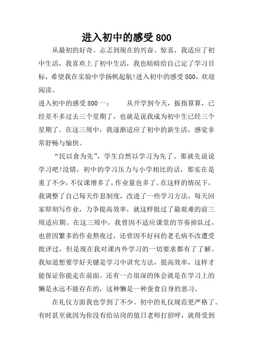 进入初中的感受800