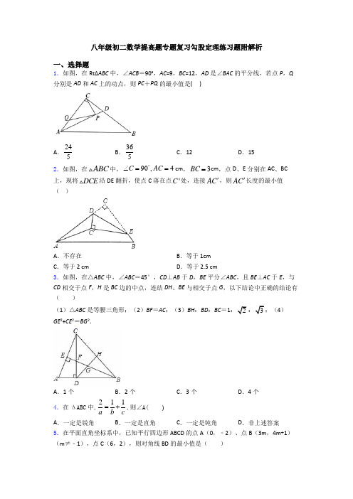 八年级初二数学提高题专题复习勾股定理练习题附解析