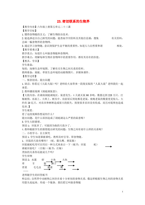 六年级科学上册 第5单元 23 密切联系的生物界教案5 青岛版