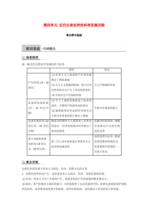 2018-2019学年高中历史 第四单元 近代以来世界的科学发展历程学习总结学案 新人教版必修3