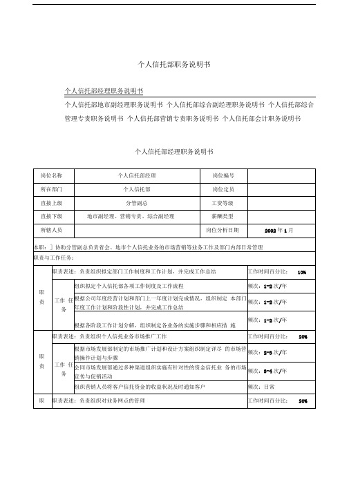 个人信托部职务说明书
