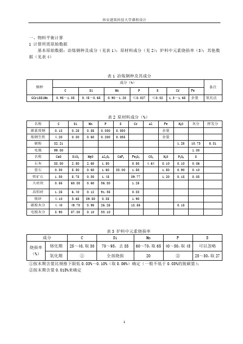 GCr15SiMn电弧炉炼钢物料平衡和热平衡