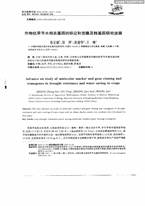 作物抗旱节水相关基因的标记和克隆及转基因研究进展