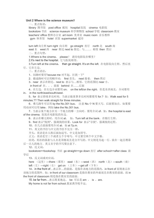 Unit 2 Where is the science museum？小学知识点复习