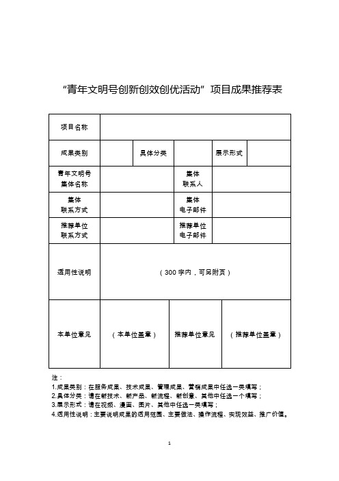 “青年文明号创新创效创优活动”项目成果推荐表