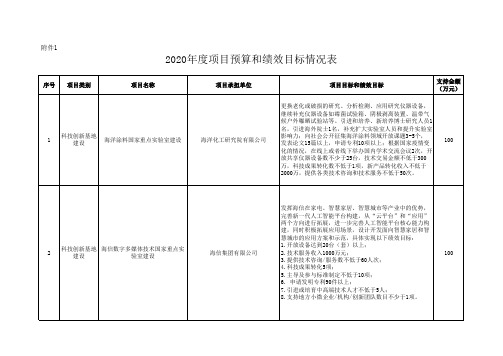 2020年度项目预算和绩效目标情况表