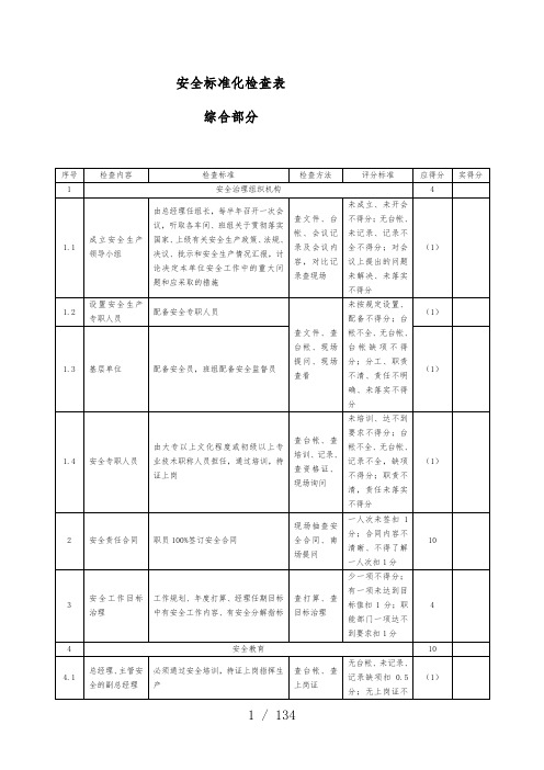 安全标准化检查表