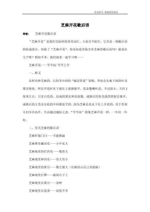 芝麻开花歇后语