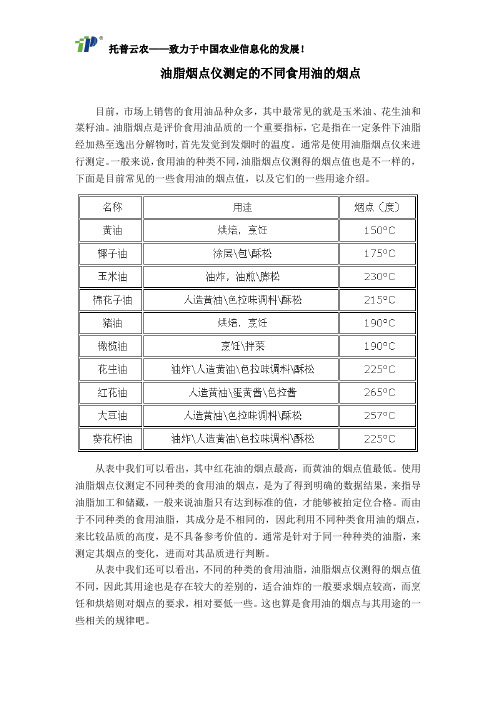 油脂烟点仪测定的不同食用油的烟点