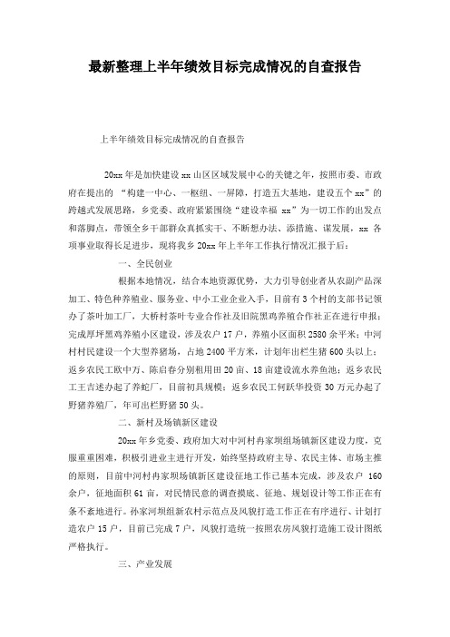 最新整理上半年绩效目标完成情况的自查报告.docx