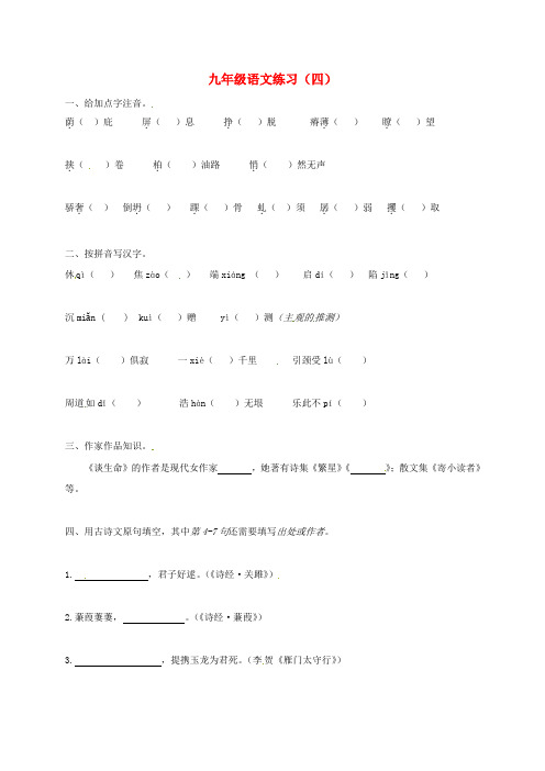 江苏省南京市2017届中考语文复习九下词汇作家作品诗文默写4