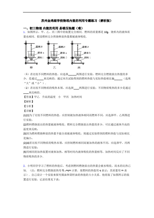 苏州金鸡湖学校物理内能的利用专题练习(解析版)
