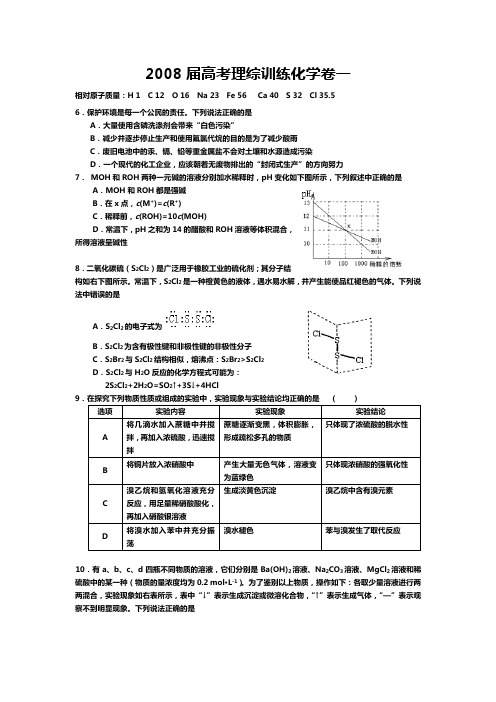 08届高考理综训练化学卷一