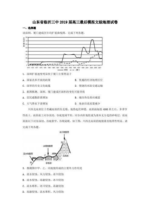 山东省临沂三中2019届高三最后模拟文综地理试卷 Word版含答案