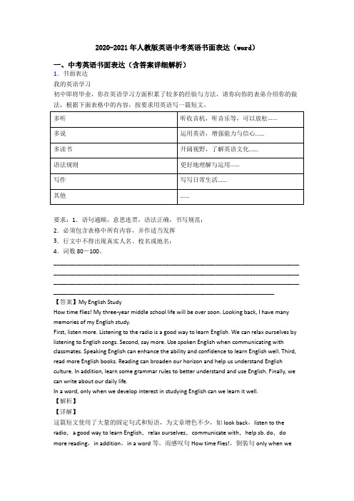 2020-2021年人教版英语中考英语书面表达(word)
